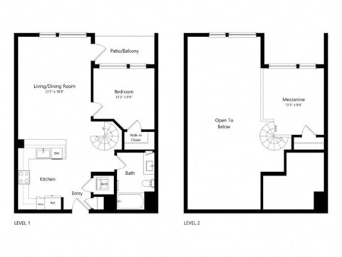 Floor plan for 1 bed, 1 bath, 967 sqft